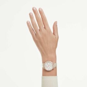 Matrix Tennis Chrono-klocka, tillverkad i Schweiz, läderrem, beige, roséguldtonad yta