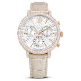 Matrix Tennis Chrono-klocka, tillverkad i Schweiz, läderrem, beige, roséguldtonad yta