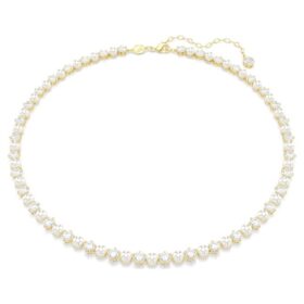 Matrix Tennis-halsband med kristallpärlor, rundslipade, vita, guldpläterade Matrix Tennis-halsband med kristallpärlor, rundslipade, vita, guldpläterade