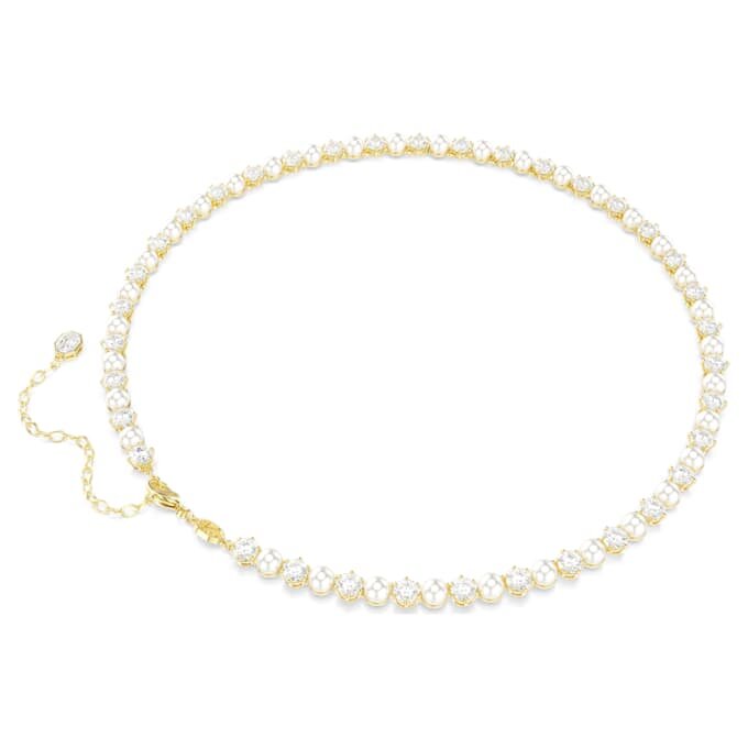 Matrix Tennis-halsband med kristallpärlor, rundslipade, vita, guldpläterade Matrix Tennis-halsband med kristallpärlor, rundslipade, vita, guldpläterade