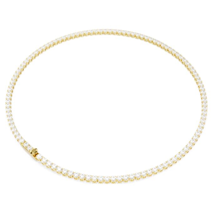 Matrix Tennis-halsband, rundslipade, vita, guldpläterade Matrix Tennis-halsband, rundslipade, vita, guldpläterade