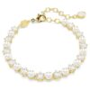 Matrix Tennisarmband Crystal Pearl, rundslipad, vit, guldpläterad