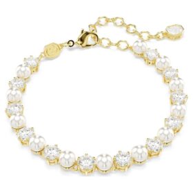 Matrix Tennisarmband Crystal Pearl, rundslipad, vit, guldpläterad