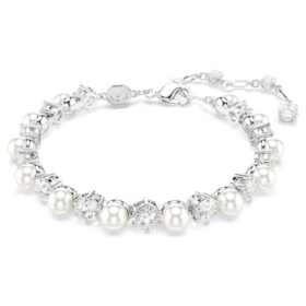 Matrix tennisarmband Crystal Pearl, rundslipad, vit, rodiumpläterad