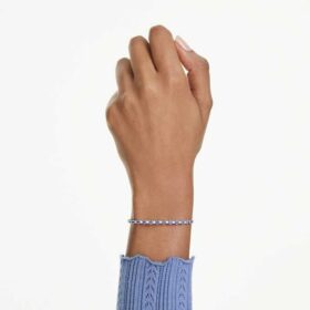 Matrix tennisarmband med blandade runda slipningar, blått, rodiumpläterat