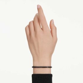 Matrix tennisarmband med rundslipade stenar, svart, ruteniumpläterat