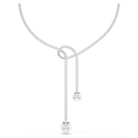 Matrix Y-halsband med kristallpärlor, rundslipade, vita, rodiumpläterade