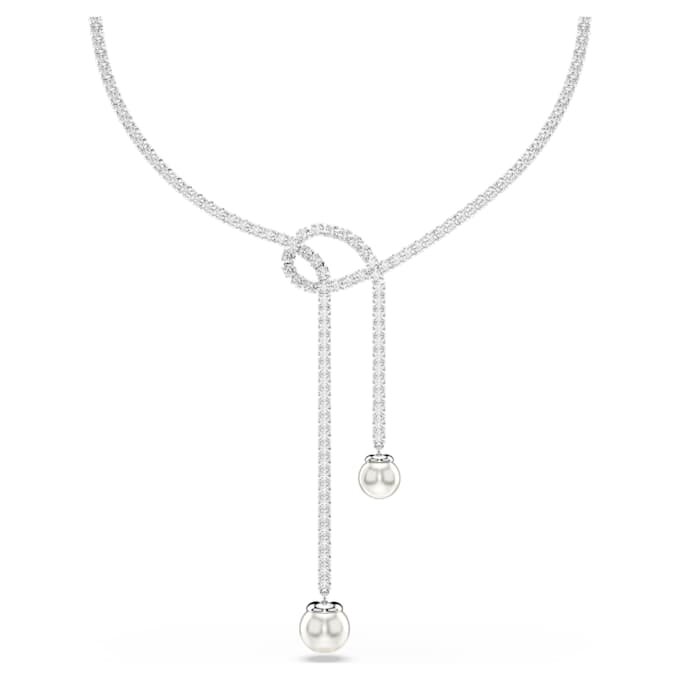 Matrix Y-halsband med kristallpärlor, rundslipade, vita, rodiumpläterade Matrix Y-halsband med kristallpärlor, rundslipade, vita, rodiumpläterade