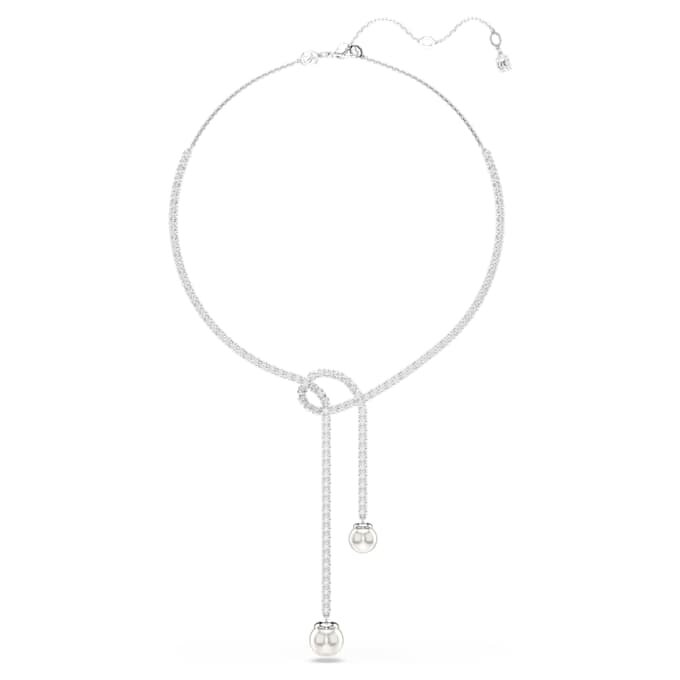 Matrix Y-halsband med kristallpärlor, rundslipade, vita, rodiumpläterade Matrix Y-halsband med kristallpärlor, rundslipade, vita, rodiumpläterade