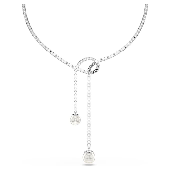 Matrix Y-halsband med kristallpärlor, rundslipade, vita, rodiumpläterade Matrix Y-halsband med kristallpärlor, rundslipade, vita, rodiumpläterade