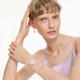 Constella-armband med kristallpärla, rund slipning, vitt, roséguldpläterat