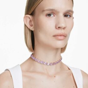 Millenia-choker med åttkantiga kristaller, lila, guldpläterad