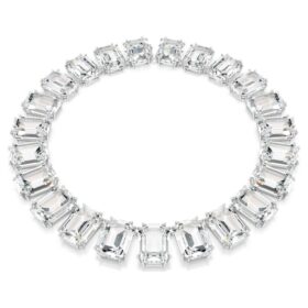 Millenia-halsband med stora kristaller, åttkantig slipning, vita, rodiumpläterade