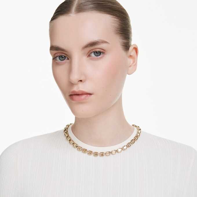 Millenia-halsband med åttkantiga kristaller, gult, guldpläterat Millenia-halsband med åttkantiga kristaller, gult, guldpläterat