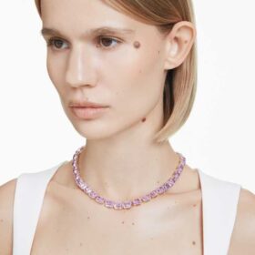 Millenia-halsband med åttkantiga kristaller, lila, guldpläterat
