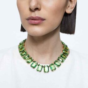 Millenia-halsband med överdimensionerade kristaller, åttkantig slipning, gröna, guldpläterade