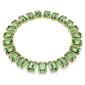 Millenia-halsband med överdimensionerade kristaller, åttkantig slipning, gröna, guldpläterade