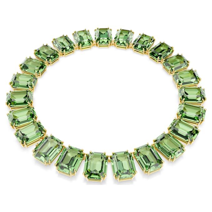 Millenia-halsband med överdimensionerade kristaller, åttkantig slipning, gröna, guldpläterade Millenia-halsband med överdimensionerade kristaller, åttkantig slipning, gröna, guldpläterade
