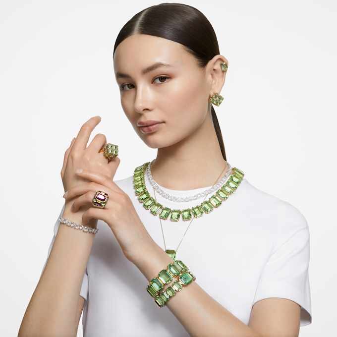 Millenia-halsband med överdimensionerade kristaller, åttkantig slipning, gröna, guldpläterade Millenia-halsband med överdimensionerade kristaller, åttkantig slipning, gröna, guldpläterade