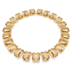 Millenia-halsband med överdimensionerade kristaller, åttkantig slipning, karamellfärg, guldpläterat