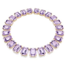 Millenia-halsband med överdimensionerade kristaller, åttkantig slipning, lila, guldpläterat