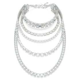 Millenia lagerhalsband med blandade slipningar, vitt, rodiumpläterat