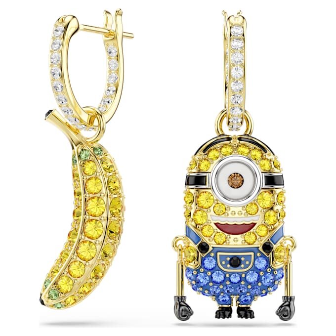 Minions Stuart och Banana örhängen med pavé, mini, flerfärgade, guldpläterade Minions Stuart och Banana örhängen med pavé, mini, flerfärgade, guldpläterade