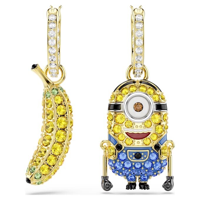 Minions Stuart och Banana örhängen med pavé, mini, flerfärgade, guldpläterade Minions Stuart och Banana örhängen med pavé, mini, flerfärgade, guldpläterade
