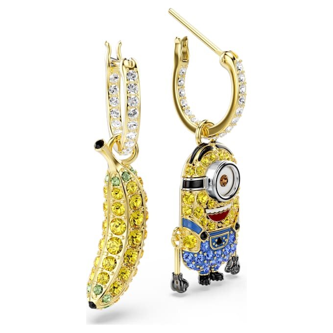 Minions Stuart och Banana örhängen med pavé, mini, flerfärgade, guldpläterade Minions Stuart och Banana örhängen med pavé, mini, flerfärgade, guldpläterade