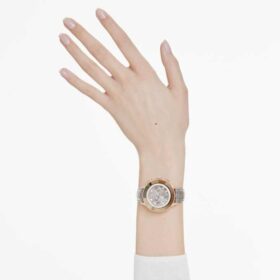 Octea Chrono-klocka, tillverkad i Schweiz, läderarmband, grå, roséguldfärgad yta