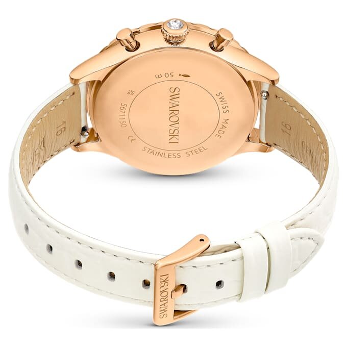 Octea Chrono-klocka, tillverkad i Schweiz, läderarmband, vit, roséguldtonad yta Octea Chrono-klocka, tillverkad i Schweiz, läderarmband, vit, roséguldtonad yta