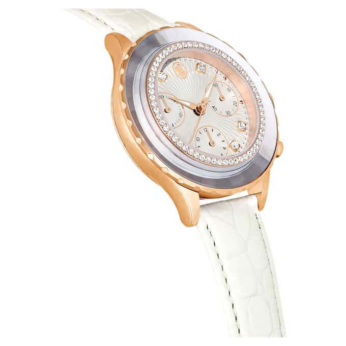 Octea Chrono-klocka, tillverkad i Schweiz, läderarmband, vit, roséguldtonad yta Octea Chrono-klocka, tillverkad i Schweiz, läderarmband, vit, roséguldtonad yta