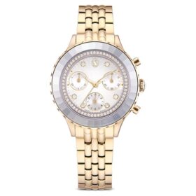 Octea Chrono-klocka, tillverkad i Schweiz, metallarmband, guldfärgad, champagneguldfärgad yta