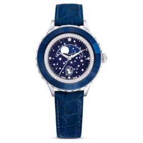 Octea Moon Watch Swiss Made, Moon, läderarmband, blå, rostfritt stål