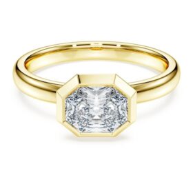 Oktagonal ring med laboratorieframställda diamanter, totalt 1,0 karat, oktagonal form, 14K gult guld