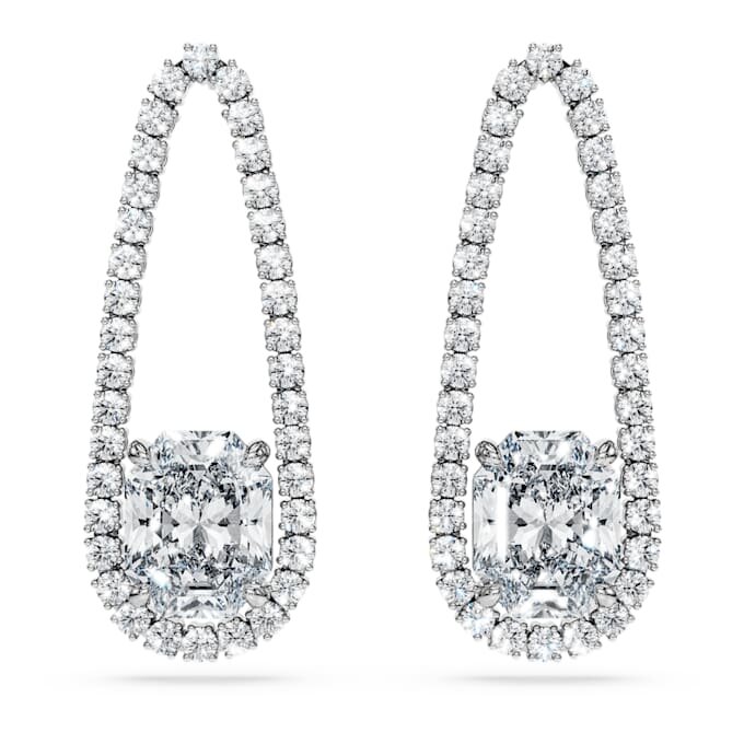 Oktagonala tennisörhängen med laboratorieframställda diamanter, totalt 7,95 karat, blandade former, 18K vitguld Oktagonala tennisörhängen med laboratorieframställda diamanter, totalt 7,95 karat, blandade former, 18K vitguld