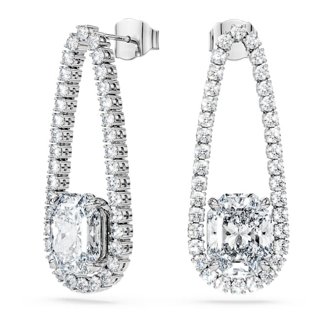Oktagonala tennisörhängen med laboratorieframställda diamanter, totalt 7,95 karat, blandade former, 18K vitguld Oktagonala tennisörhängen med laboratorieframställda diamanter, totalt 7,95 karat, blandade former, 18K vitguld