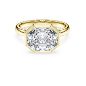 Ring med åttkantig infattning, laboratorieframställda diamanter 3,0 karat totalt, åttkantig form, 14K gult guld