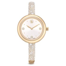 Sublima armbandsur, tillverkat i Schweiz, metallarmband, guldfärgat, champagneguldfärgad yta