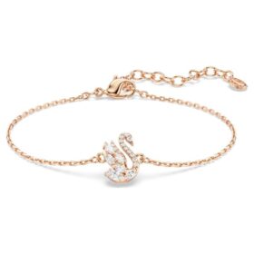 Svanarmband med blandade slipningar, svan, vitt, roséguldpläterat