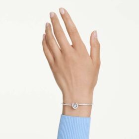 Symbolica armband, rundslipad, pavé, hästsko, blå, rodiumpläterat