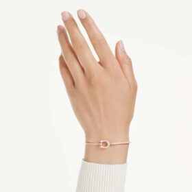Symbolica armring med pavé, hästsko, vit, roséguldpläterad