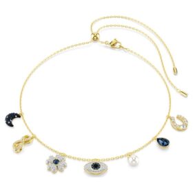 Symbolica-choker med kristallpärlor, måne, Infinity-tecken, klöver, onda ögat och hästsko, blå, guldpläterad Symbolica-choker med kristallpärlor, måne, Infinity-tecken, klöver, onda ögat och hästsko, blå, guldpläterad