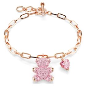 Teddy-armband med björn, rosa, roséguldpläterat