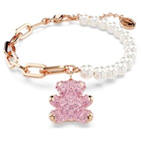 Teddy-armband med kristallpärla, björn, rosa, roséguldpläterat