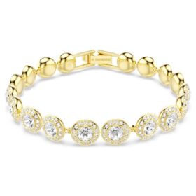 Una Angelic-armband, rundslipade, pavé, medium, vitt, guldpläterat