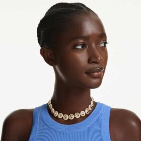 Una Angelic Choker, rundslipad, karamellfärgad, guldpläterad