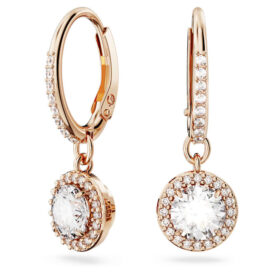 Una Angelic Drop-örhängen, rundslipade, pavé, vita, roséguldpläterade