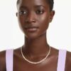 Una Angelic-halsband, rundslipad, liten, vit, guldpläterad