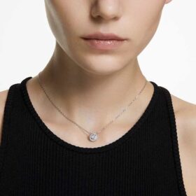 Una Angelic hänge, rundslipad, pavé, vit, rodiumpläterad
